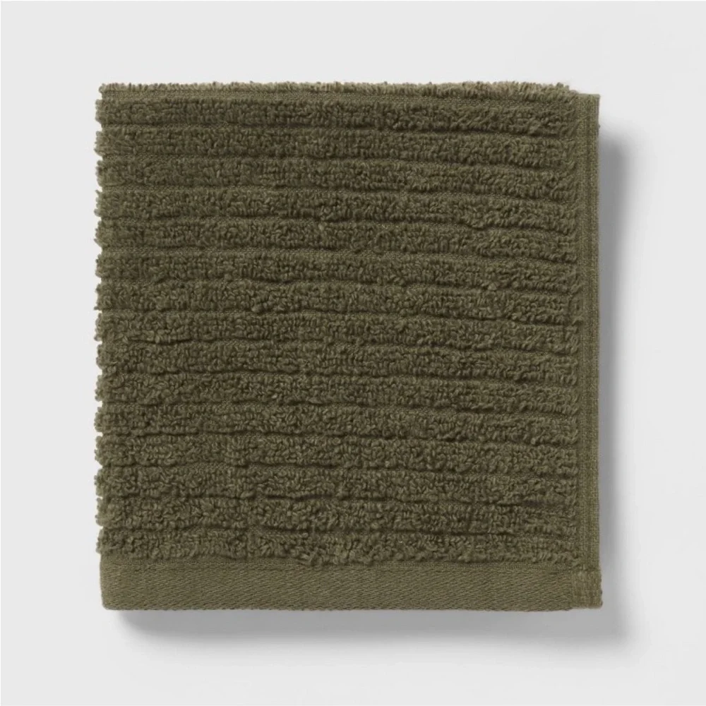 THRESHOLD NWT 4pk quick dry ribbed hand and wash towel set -dark olive green